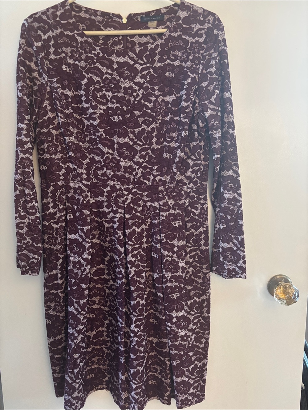 Tommy Hilfiger Long-Sleeve Lace-Overlay Fit & Flare Dress - Plum